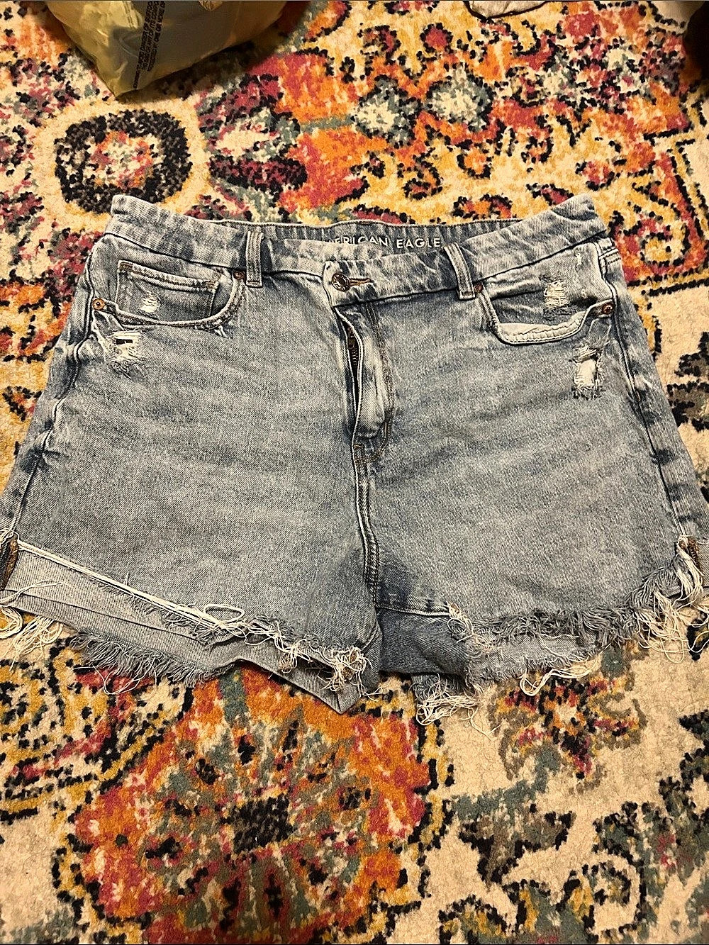American Eagle AE Stretch Crossover Denim Mom Shorts Blue